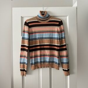 Michael Kors Striped Cotton Silk Cashmere Blend Turtleneck Sweater